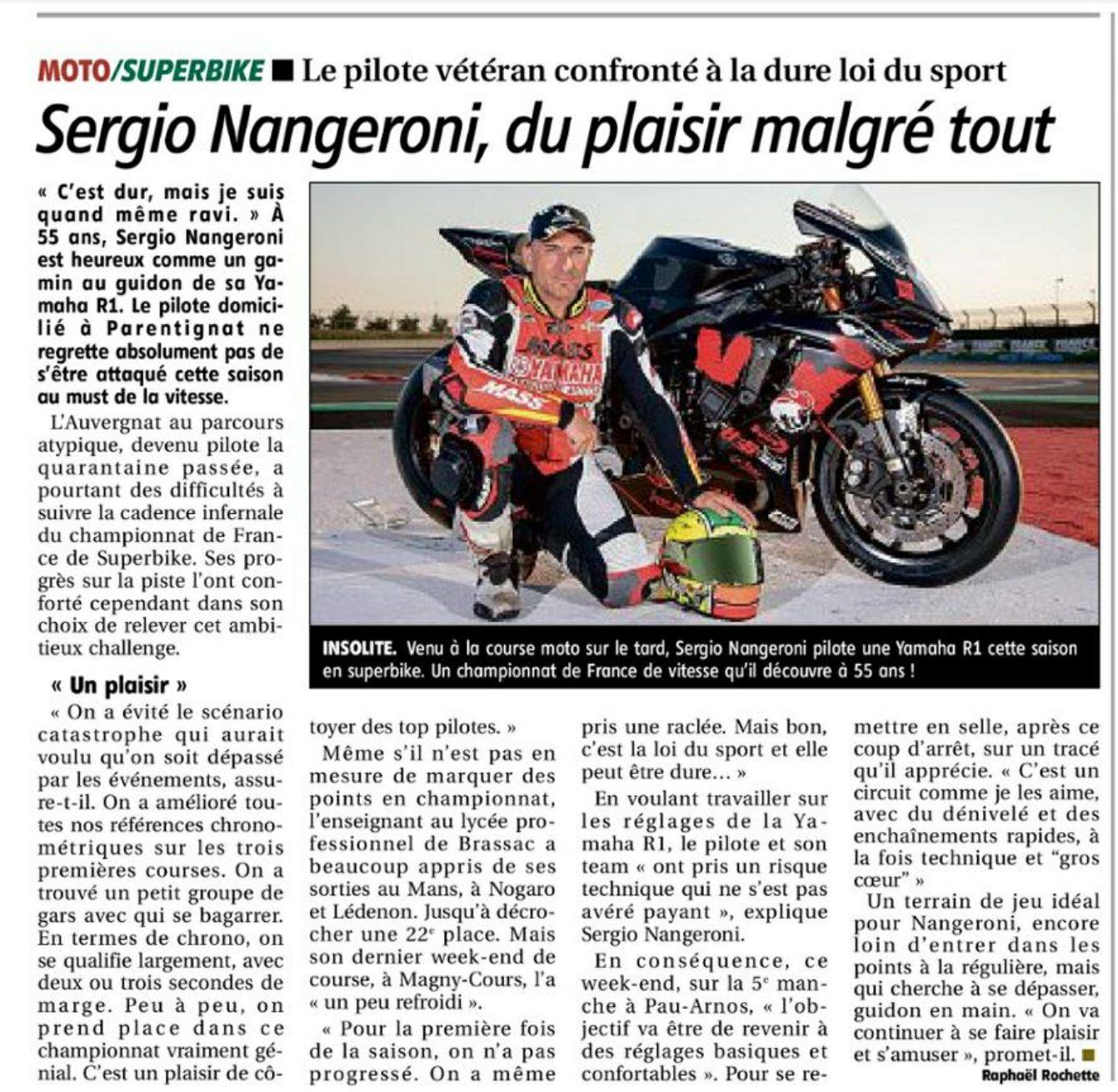 Article la montagne du 13 juillet 2018 page sport du plaisir malgré tout. Sergio nangeroni