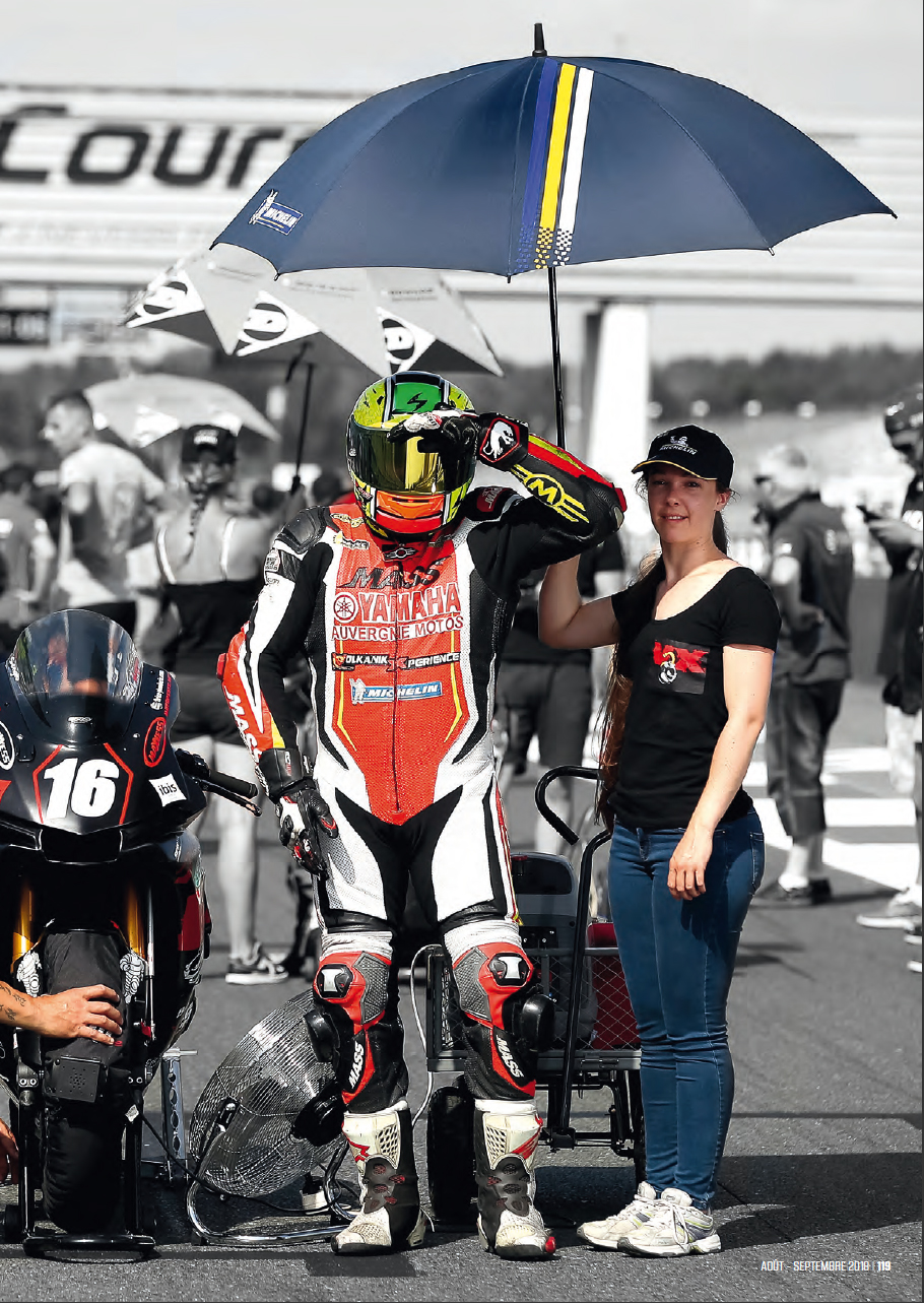 Deuxieme page article sur sergio nangeroni du magazine sport bike SB113 aout/septembre 2018 avec son umbrella volka'girl ANNE